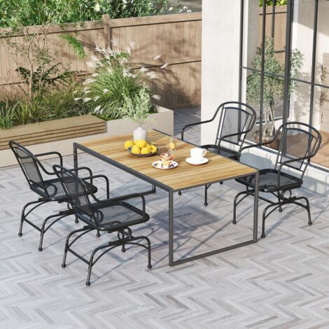 Ensemble de 2 Chaises à Bascule avec Dossier et Assise en Résille Accoudoirs Structure en Métal Thermolaqué Mobilier de Jardin Noir (1/5)