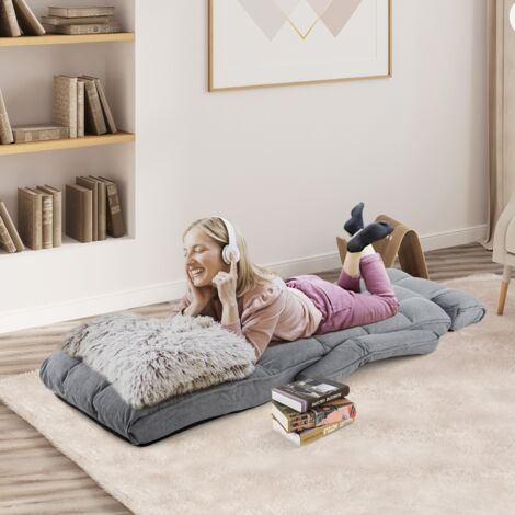 Fauteuil Relax pour Salon Chaise de Sol Méridienne Dossier Réglable à 5 Angles avec Appui-tête et Repose-pieds Gris (1/5)
