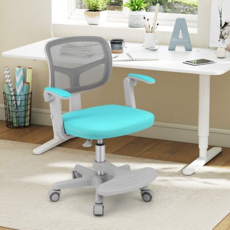 Chaise de Bureau pour Enfants Chaise d'Étude avec Hauteur Réglable Accoudoirs Repose-pieds et Roulettes Universelles pour 3-15 Ans Vert (1/5)