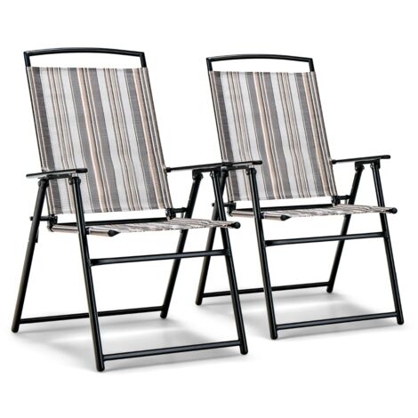 Lot de 2 Chaises de Jardin Pliantes en Textilène et Métal Charge 150KG Fauteuil de Jardin pour Camping Plage Pique-nique (1/5)