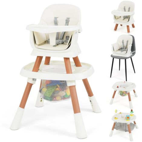 Chaise Haute Convertible 16 en 1 pour Bébé Ensemble Table et Chaise avec Plateau Amovible et Harnais à 5 Points Siège Rehausseur Blanc