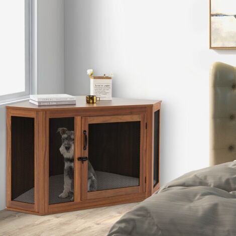 Cage pour Chien Intérieur XXL Cage d’Angle pour Animaux de Compagnie avec Porte Verrouillabl Niche Chien Caisse Chien 114 x 60 x 68 CM Brun (1/5)