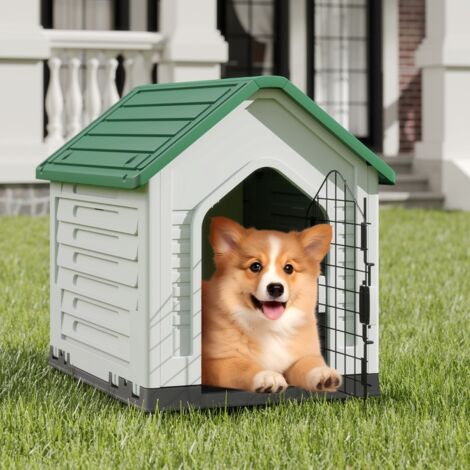 Niche en Plastique pour Chien Abri pour Animaux avec Porte en Métal Verrouillable Aérations et Toit Incliné pour Petits Chiens et Chats Vert (1/5)