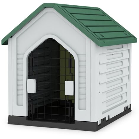 Niche Pour Petit Chien En Plastique Avec Toit Coulissant - Ventilation Optimale, Intérieur/Extérieur, 68x55x66 Cm Bleu Et Blanc - Ultra Résistante
