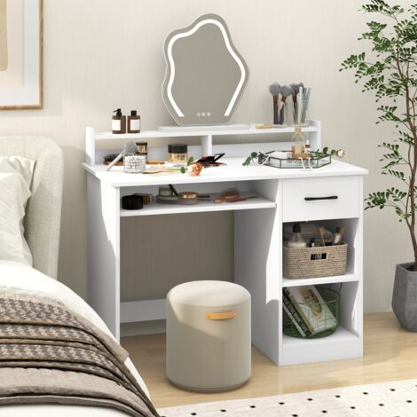 Bureau d'Ordinateur avec Tiroir de Rangement et 2 Etagères Bureau Informatique avec Port de Charge USB/Type-c et Prise de Courant Blanc (1/5)