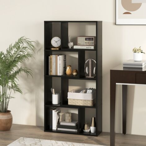 Bibliothèque Géométrique à 4 Niveaux 120 cm de Haut Etagères Ouvertes de Rangement Moderne à 8 Cases Armoire Autoportante Noir (1/5)