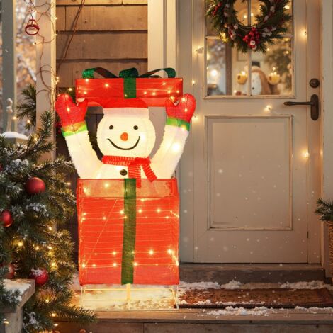 Bonhomme de Neige Lumineux dans Boîte Cadeau Bonhomme de Neige Pop-up Pré-éclairé avec 100 LED Chaudes pour Intérieur&Extérieur Multicolore (1/5)