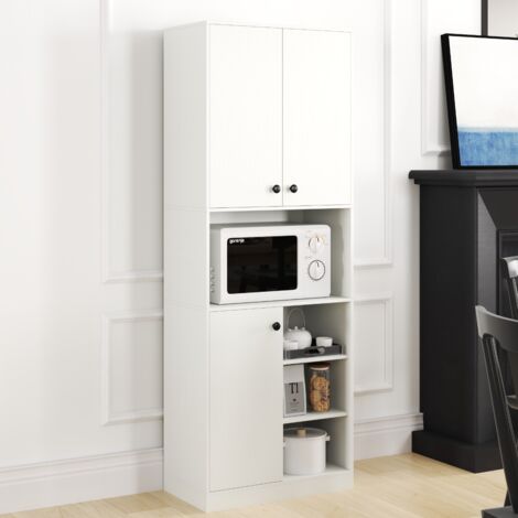 Armoire de Rangement de Cuisine Buffet Haut Moderne de 166 cm avec Support pour Micro-ondes Station de Bar Blanc (1/5)