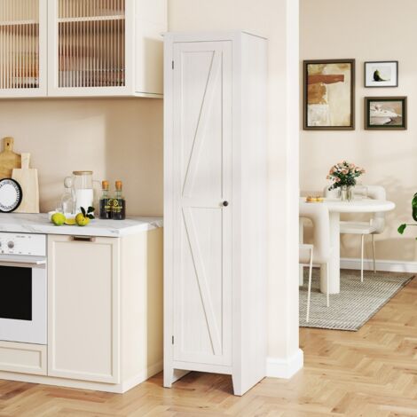 Armoire de Rangement Haute Armoire Autoportante Tour de Rangement Au Sol avec Quatre Étagères et Une Porte Armoire Étroite Blanc (1/5)