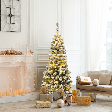 Arbre de Noël Artificiel Longiligne 135 CM ASpin Enneigé à Charnières Arbre de Noël Allongé 242 Branches pour la Décoration de la Maison (1/5)