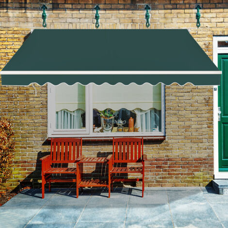 Store Banne à Manivelle 4 x 25 m Auvent de Terrasse Rétractable Toile en Polyester Manivelle Manuelle Cadre en Aluminium Robuste Vert (1/5)