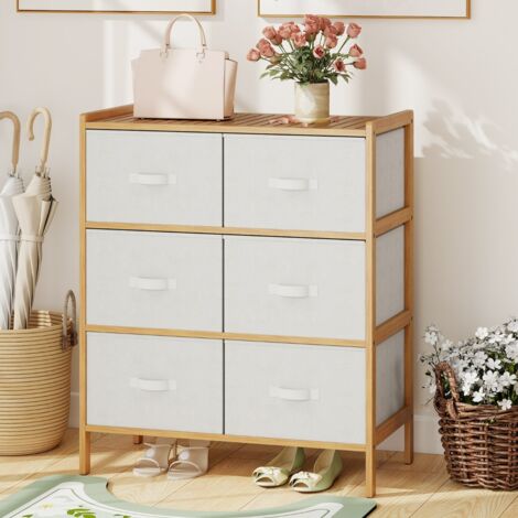 Commode à 6 Tiroirs pour Chambre Meuble de Rangement en Bambou avec 6 Tiroirs Pliables en Tissu et une Étagère Supérieure Naturel (1/5)
