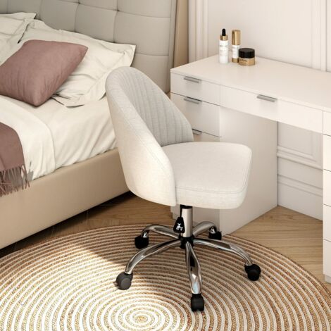 Chaise de Bureau sans Accoudoirs avec Dossier Incurvé et Siège Rembourré Chaise de Coiffeuse Pivotante Réglable en Hauteur Beige (1/5)