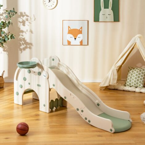 Toboggan pour Enfant 4 en 1 avec balançoire et Panier de Basket, Toboggan extérieur et intérieur, Ensemble d'escalade indépendant pour Tout-Petits, adapté au Jardin, à l'aire de Jeux (Rose