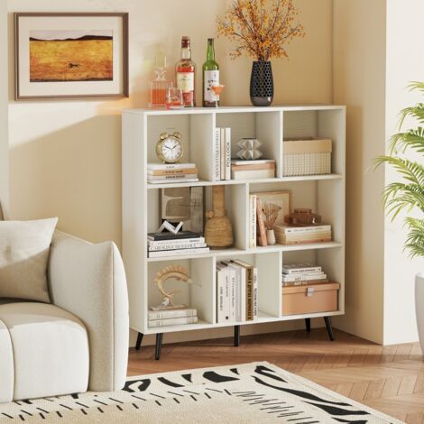 Étagère à 8 Cubes Organisateur de Rangement Moderne avec 5 Pieds Métalliques Effilés Étagère Autoportante avec 2 Kits Antichute Blanc (1/5)