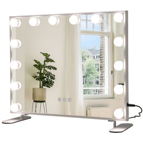 Miroir Maquillage Hollywood 14 Ampoules LED Tactile Éclairage Luminosité Rglable Blanc Froid/Chaud/Neutre