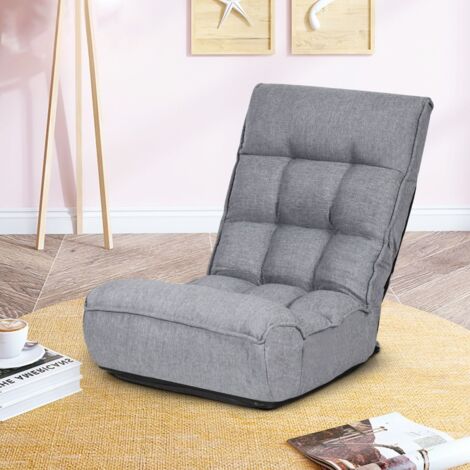 Chaise de Sol Pliante Réglable à 4 Positions Chaise de Sol avec Tête Réglable à 5 Positions et Poche Latérale Gris (1/5)