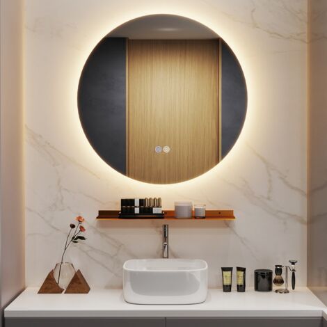 Miroir Mural Rétroéclairé LED de 60cm Lumières à Intensité Variable en Continu 3 Couleurs Désembuage Automatique Mémoire Réflexion HD (1/5)