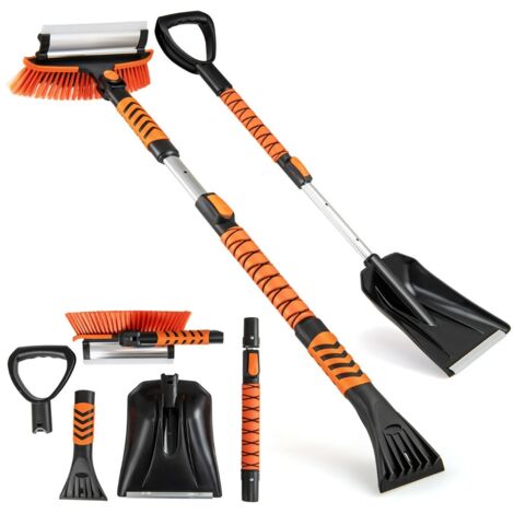 Pelle à Neige Télescopique 4-en-1 GYMAX - Grattoir Glace Brosse Raclette - Voiture Hiver
