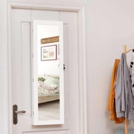 Armoire à Bijoux Mural avec LED Intégré avec 2 Serrure 2 Tiroirs 1 Tringle Blanc 37 x 9,6 x 120 CM (1/5)