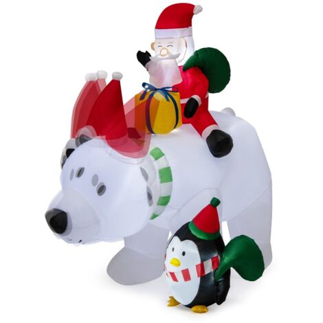 Ours Polaire Ou Père Noël Gonflable Géant 2,1 M Noël – Décoration Lumineuse LED Extérieur Jardin Cour, Parfait Pour Fêtes