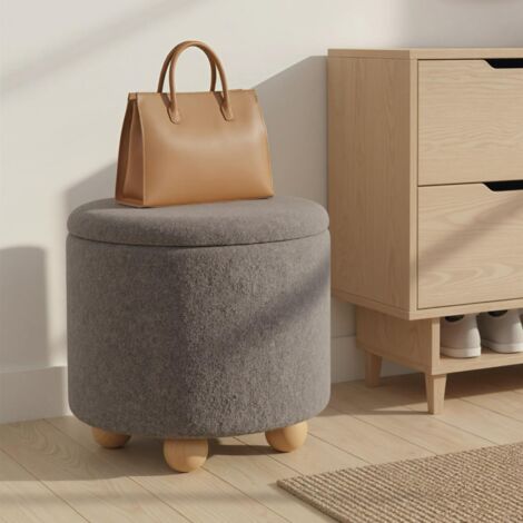 Pouf de Rangement Rond Repose-pieds en Tissu Chenille de 44,5 CM avec Couvercle Amovible Pieds en Bois Caoutchouc Charge 150KG Gris (1/5)