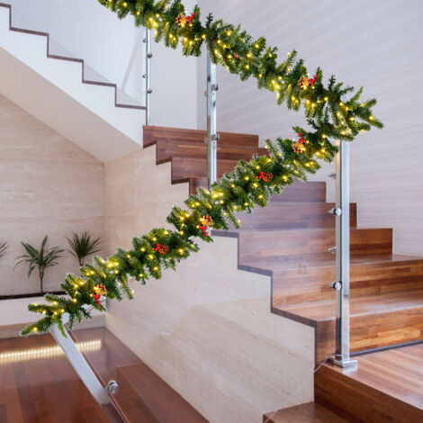 Guirlande de Noël de 270 cm, avec 100 lumières LED et Baies rouges Pré-installées et Minuterie
