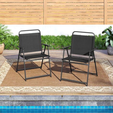 Ensemble de 2 Chaises de Extérieures Pliantes Chaises Portables avec Dossier et Accoudoirs Cadre en Métal Robuste Charge 150KG Noir (1/5)
