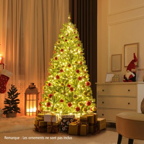 180 cm Arbre de Noël Artificiel Pré-éclairé avec 700 Lumières LED 680 Pointes de Branches Télécommande Minuterie Modes & Luminosité Ajustables Vert (1/5)