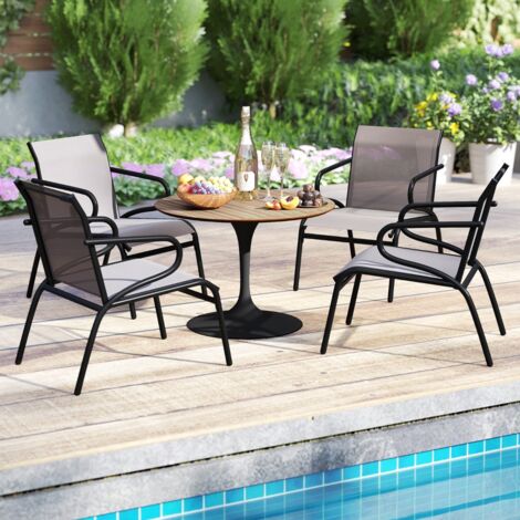Ensemble de 2 Chaises de Patio Chaises de Salle à Manger d'Extérieur avec Tissu Respirant et Structure en Métal Mobilier de Bistrot Gris (1/5)