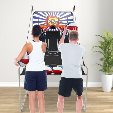 Jeu de Basketball Arcade Pliable à 2 Panier 4 Balles Pompe de Gonflage Panier de Basketball pour 1 à 4 Joueurs avec Système de Pointage Noir (1/5)
