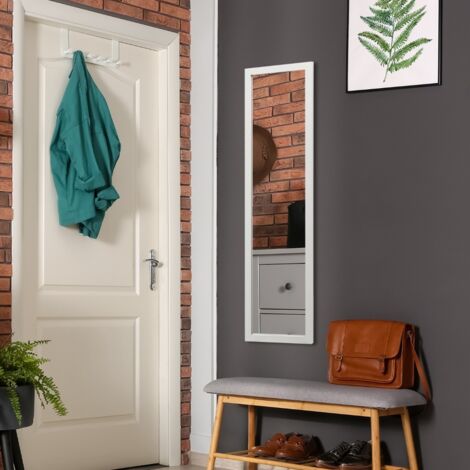 Miroir 2 en 1 Suspension Mural + Porte 119 x 33 cm avec Crochets de Porte et Vis Blanc (1/5)