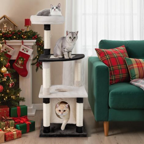 Arbre à Chat Multi-Niveaux Tour Moderne pour Chats avec Poteaux et Panneau à Griffer en Sisal Plateforme Arquée Perchoir Rembourré Beige (1/5)