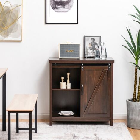 Buffet Meuble de Rangement Cabinet de Cuisine Indépendant avec Porte Coulissante de Grange Plateau Spacieux 4 Compartiments Marron (1/5)
