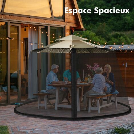 Moustiquaire pour Parasol en Maille Polyester avec Fermeture Eclair et Base Remplissable pour Parasol de ø2,5 à 3 m Noir