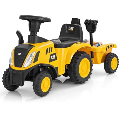 Qaba Tracteur autoporté Caterpillar sous licence Caterpillar pour enfants avec pelle, remorque