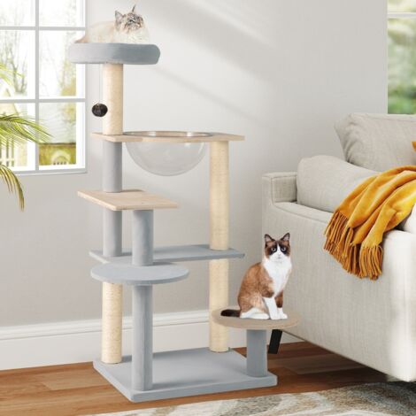 Arbre à Chat Moderne Tour pour Chat Multi-Niveaux de 113 cm Perchoir Supérieur Rembourré Amovible Poteaux à Gratter en Sisal Naturel (1/5)