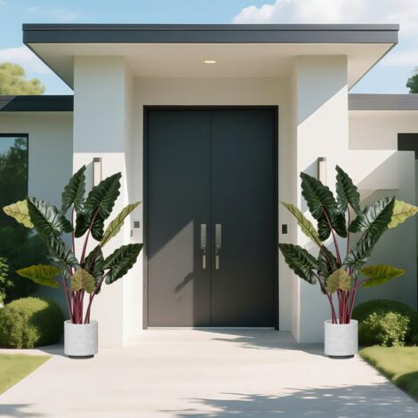 Plante Artificielle de 160cm Imitation Taro Arc-en-ciel en Pot avec 11 Feuilles Fausse Tiges Flexibles Arbre Artificiel Décoration Moderne (1/5)