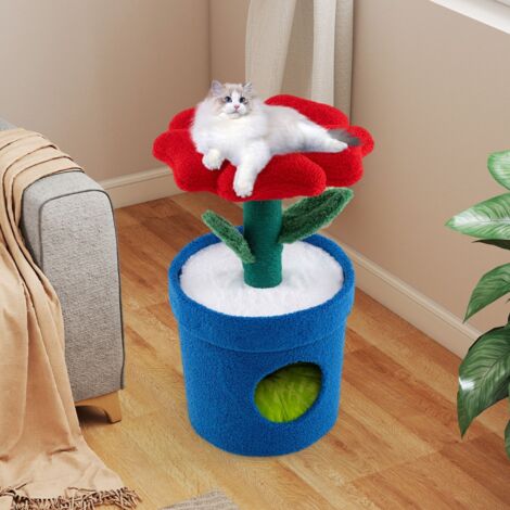Arbre à Chat Mignon pour Chats d'Intérieur Tour pour Chatons avec Perchoir Rembourré en Forme de Fleur Condo en Forme de Pot Rouge (1/5)