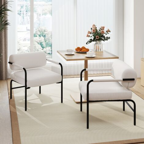 Fauteuil de Loisirs Moderne Fauteuil d'Appoint Rembourré en Velours avec Dossier Cylindrique et Accoudoirs en Métal Blanc (1/5)