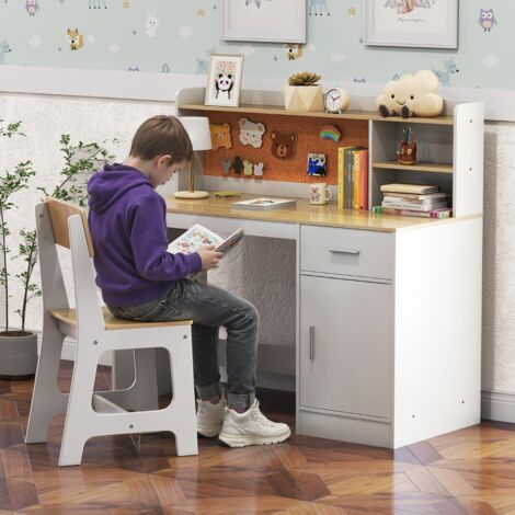 Bureau Et Chaise Enfants Réglables HOMCOM Avec Lampe USB - Bureau D'Étude Moderne Gris, Hauteur Adjustable