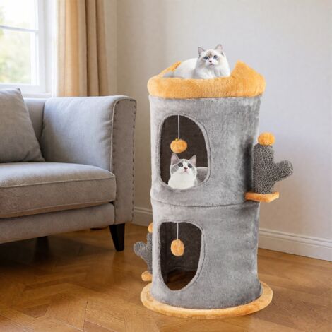 Arbre à Chat Mignon avec 2 Condos Confortables 2 Boules en Peluche Suspendues Perchoir Supérieur Rembourré Mobilier de Grotte pour Chat (1/5)