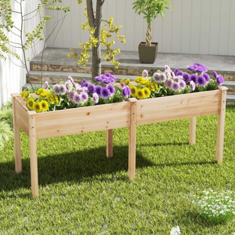 Bac de Jardin Surélevé pour Extérieur avec Pieds Bac à Plantes en Bois avec Panneau Diviseur Trous de Drainage Conteneur Naturel (1/5)