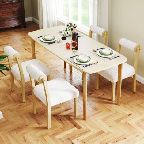 Ensemble de 2 Chaises de Salle à Manger Siège Rembourré Imitation Sherpa Cadre en Bois d'Hévéa Dossier Cylindrique Blanc (1/5)