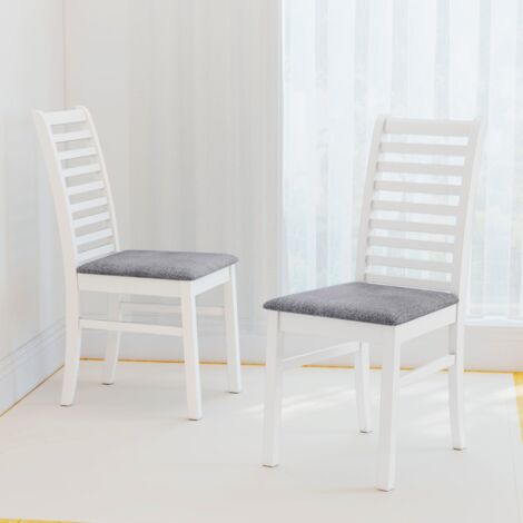 Lot de 2 Chaises de Salle à Manger Sans Accoudoirs Rembourrées de Tissu avec Pieds en Bois Dossier Haut Style Fermier Blanc (1/5)