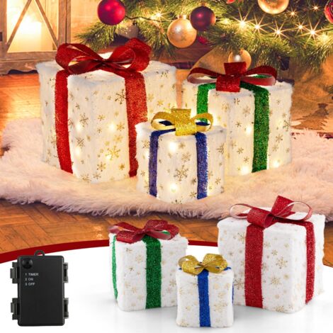 Lot de 3 Paquets Cadeaux Lumineux de Noël Décoration de Noël Pré-Éclairée 48 Lumières Chaudes et Lumineuses Boîtes Cadeaux avec Nœuds (1/5)