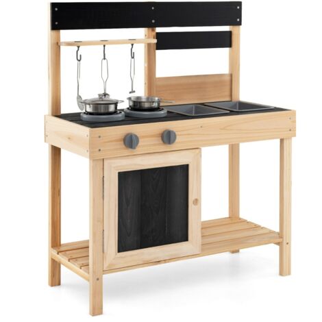 Jouet Exterieur Enfant 2 Ans Cuisine Extérieure Enfant En Bois Avec Auvent - Cuisine Boueuse Plein Air Avec Outils Jardinage Et Réservoir Eau