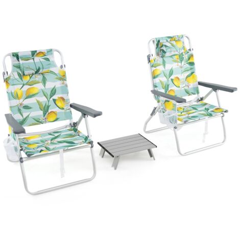 Ensemble de Chaises de Plage et Table Pliables Chaises de Jardin 5 Positions avec Table d'Appoint Cadre en Aluminium Léger Vert (1/5)