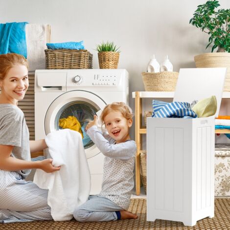 Panier à Linge avec Couvercle 34 L Corbeille à Linge Rectangulaire Style Contemporain pour Entrée Salle de Bain Blanc (1/5)