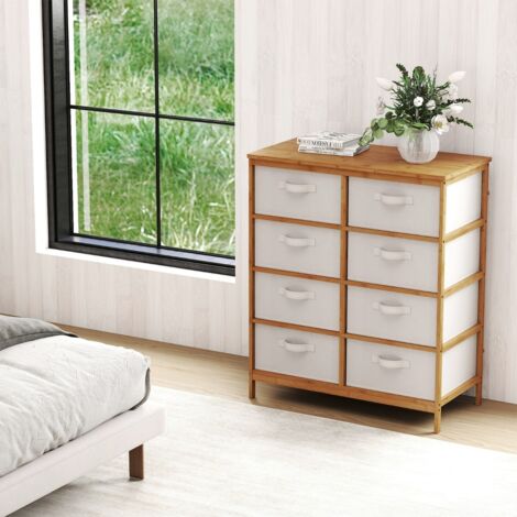 Commode à 8 Tiroirs Meuble de Rangement en Bambou avec Boîtes en Tissu Amovibles Armoire à Tiroirs Organisateur de Rangement Beige (1/5)